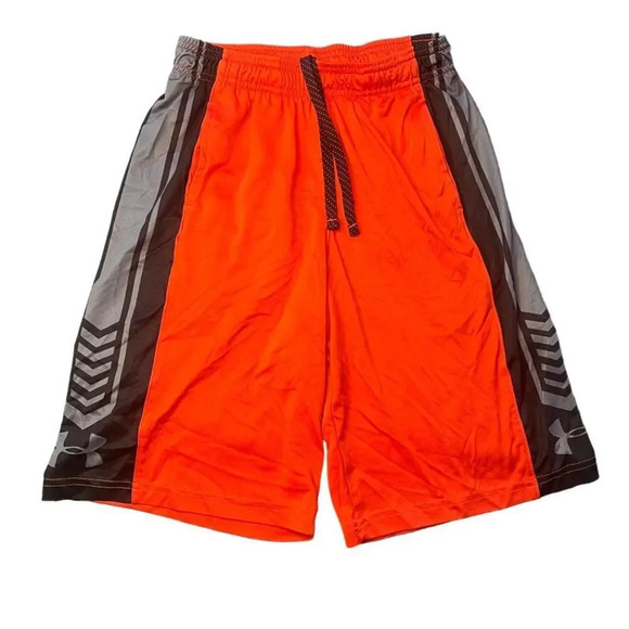 Under Armour‎ Boys Large Stunt 20 Orange/Gray Athletic Basketball Shorts - Picture 1 of 3